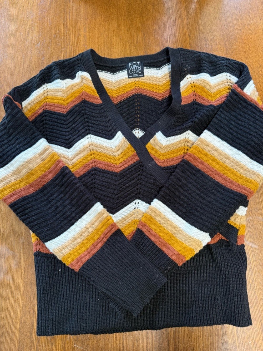 Black Chevron Stripe V-Neck Sweater